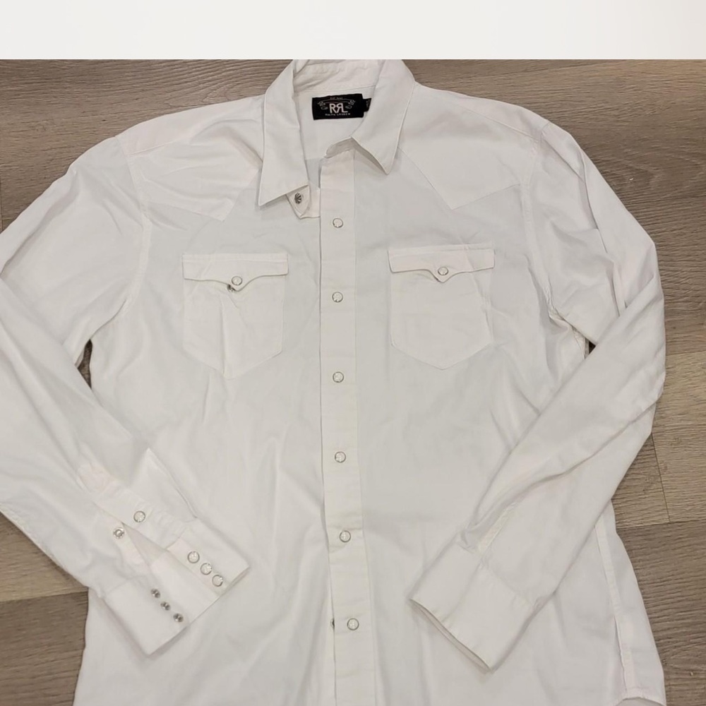Ralph Lauren Double RL White Casual Western Pearlsnap Shirt RRL size L